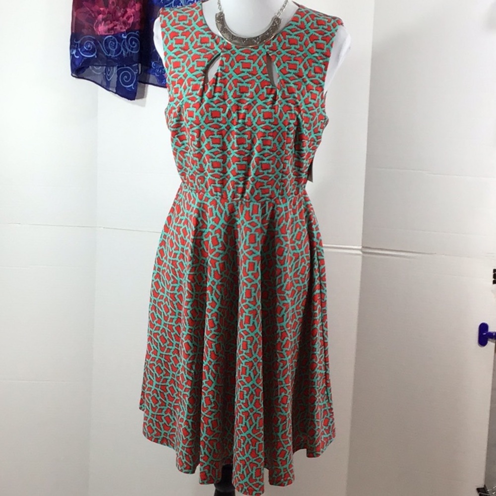 Aryeh red/turquoise geo print stretch dress NWT M